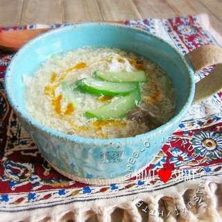 朝10分で！きゅうりと卵の中華スープ